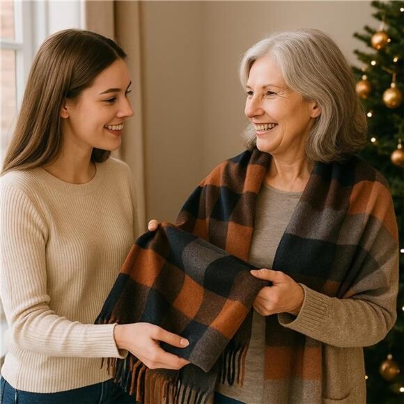 Women's Faux Cashmere Plaid Scarf - Ultra Soft, Warm Winter Wrap with Classic - Picture 6 of 8